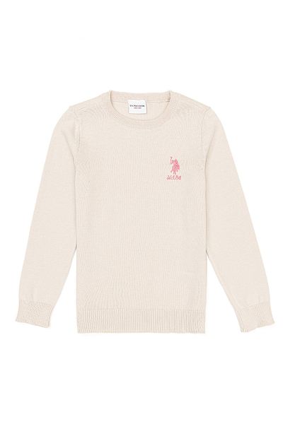 U.S. Polo Assn. Pulover pentru fete, cu decolteu, uni, bej, Kcb01-sk22