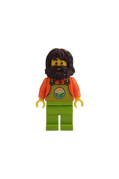 LEGO Male Farmer - Original Accessory Moc City Town Mini Figure, Peanut Green Overalls Beard