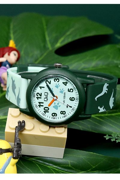 Q&Q 10 Atm Waterproof Green Girl-Boy Wristwatch