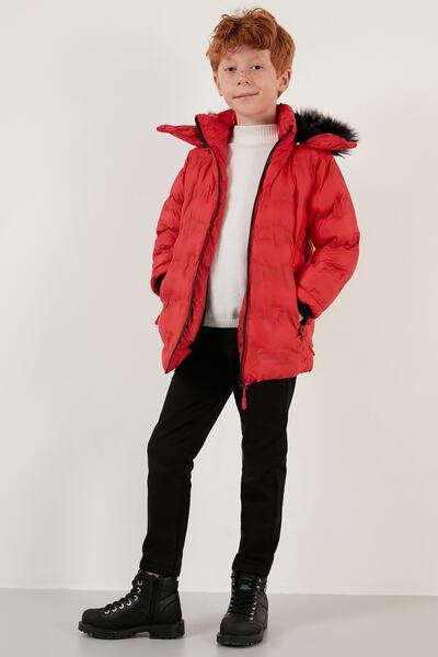 Lela Detachable Hooded Plush Lined Coat with Faux Fur Collar Boys' Coat 5760055