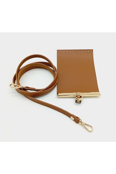 angel çanta aksesuar Single Layer Faux Leather Tan Color Bag Set Light Gold Metal