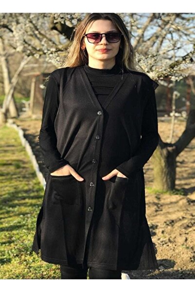 Nacar Kadın Uzun Cepli Penye Anne Tunik Yelek