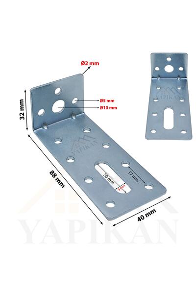 Yapıkan 4 Adet L Demir Gönye Köşebent 2x40x88x32mm - Deprem Mobilya Dolap Sabitleme Köşe Birleştirme Aparatı