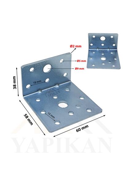 Yapıkan 5 Adet L Demir Gönye Köşebent 2x60x58x38mm - Mobilya Dolap Raf Masa K...