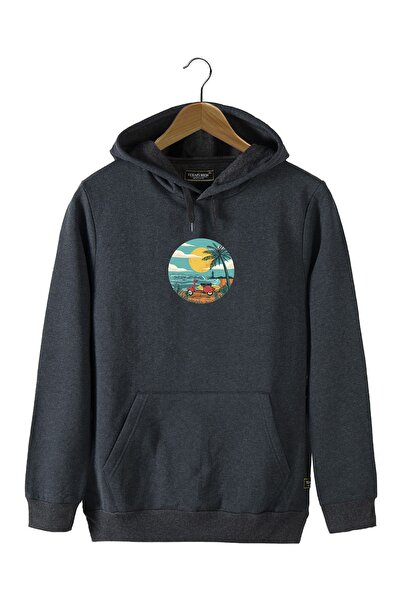 VEAVEN Unisex Füme Kapüşonlu Önü Scooter Baskılı Slim Fit Kanguru Cepli Sweat...