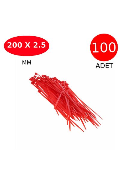 Tek-İş ربطة كابل بلاستيك فيلكرو 200 مم × 2.5 مم أحمر 100 قطعة