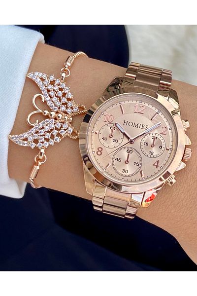 Homies Women's Wristwatch and Gift Bracelet Set