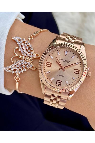 Homies Women's Wristwatch and Gift Bracelet Set