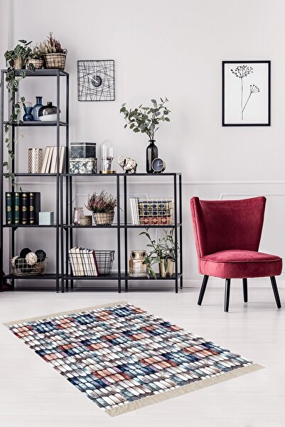 on the clouds Taş Desenli Renk Bloklu Dijital Baskı Yıkanabilir Kaymaz Taban ...