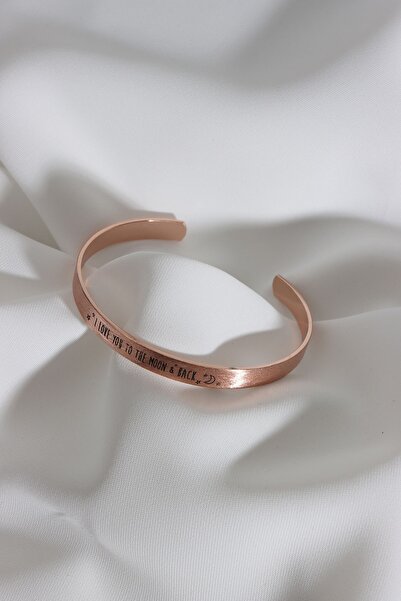 Süspüs Accessories 'ı Love You To The Moon&back'' Yazılı Rose Kararmaz Vıp Bileklik