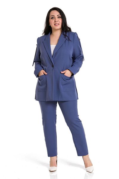 DISENTIS MODEST Large Size Indigo Jacket - Double Sleeve, Stripe and D Buckle Detail, Side Slit