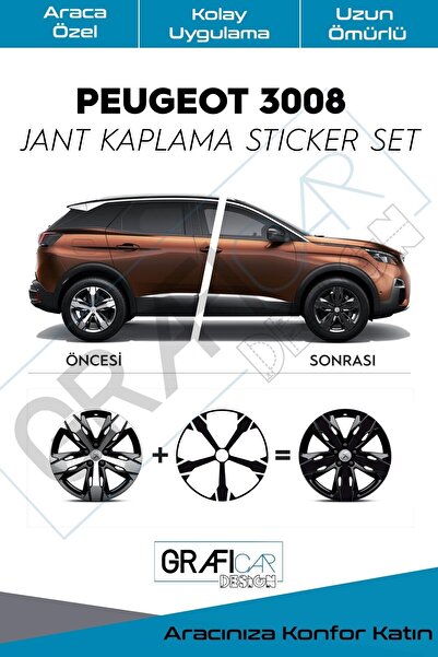 GRAFİCAR Peugeot 3008 Jant Kaplama Sticker Set - Kolay Uygulama-uzun Ömürlü-estetik Görünüm