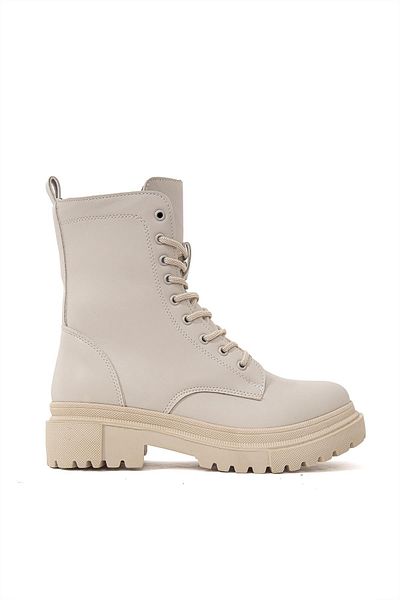Tomsking Women's Beige Boots Zippered Lace Detailed Stylish Comfortable Daily Boots&bootie&postal