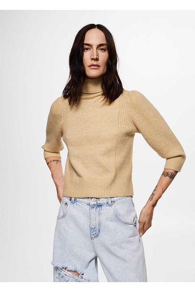 MANGO Woman Pulover tricotat cu guler rotit