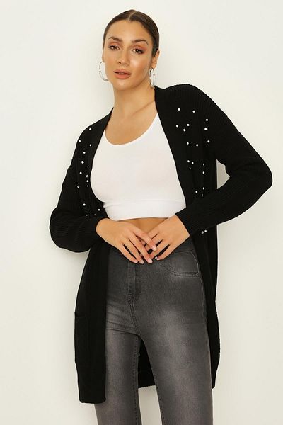 Select Moda Women's Black Pearl Pocket Knitwear Cardigan
