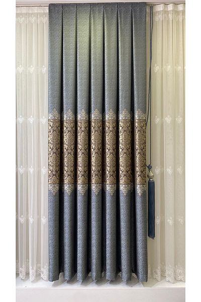 Fon Dünyası Panel Background Curtain Gray Blue Gold (single Wing)