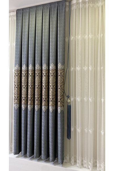 Fon Dünyası Panel Background Curtain Gray Blue Gold (single Wing)