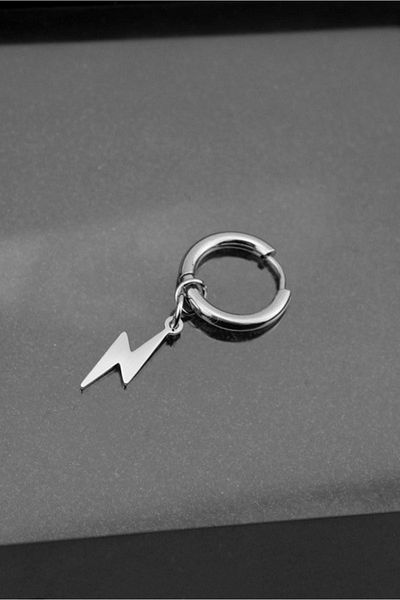 The Collection Men's Silver Dangle Lightning Steel Earrings