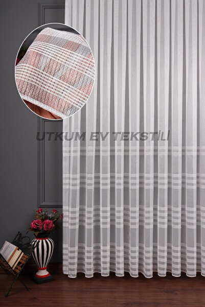 UTKUM EV TEKSTİL ÜRÜNLERİ Bantlı 4 Sıra Keten Tül Perde Grz 2179 1/3 Sık Pile