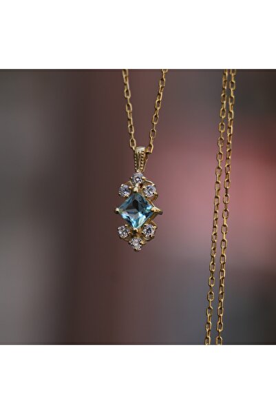 Moko Art Design Prenses Kesim Akuamarin Ve Mozanit Taşlı 925 Gümüş Altın Kapl...