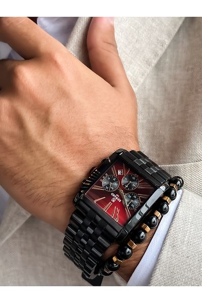 Reward Square Dial, Steel Strap, Black Color, Functional, Special Lock System Men's Watch Bracelet