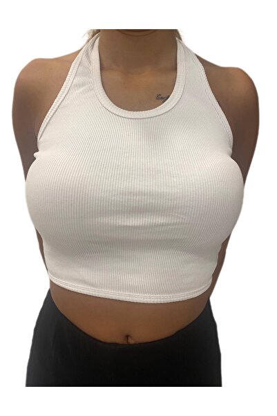 Teseteks Kadın Boyundan Askılı %100 Pamuk Kısa Yazlık Crop