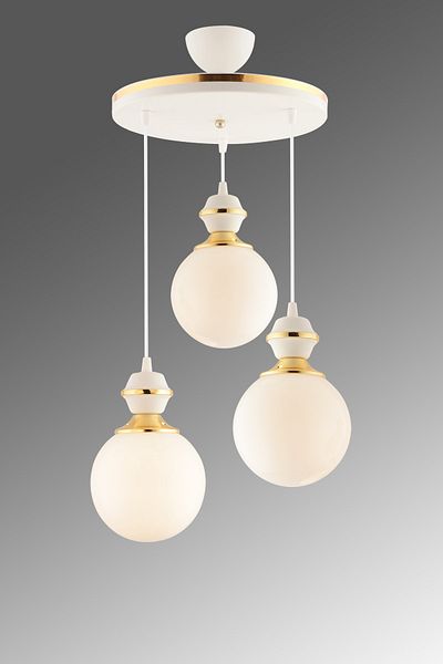 GYK LİGHT Berru Triple Tray White Gold Glop Glass Luxury Living Room Chandelier