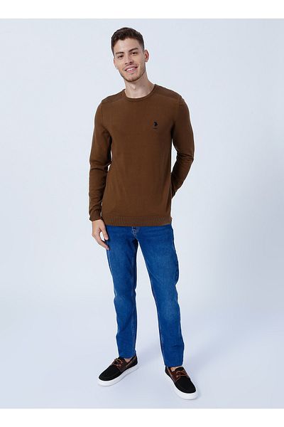 U.S. Polo Assn. Pánsky sveter Crew Neck Mustard Td01-bsk22
