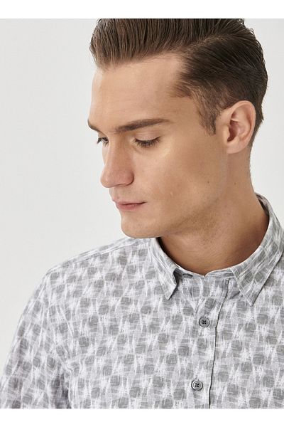 ALTINYILDIZ CLASSICS Ανδρικό πουκάμισο ανοιχτό γκρι Slim Fit Slim Fit με γιακά με στάμπα ανοιχτό γκρι