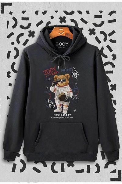 Jooy Company Hanorac negru unisex cu glugă Galaxy Bear