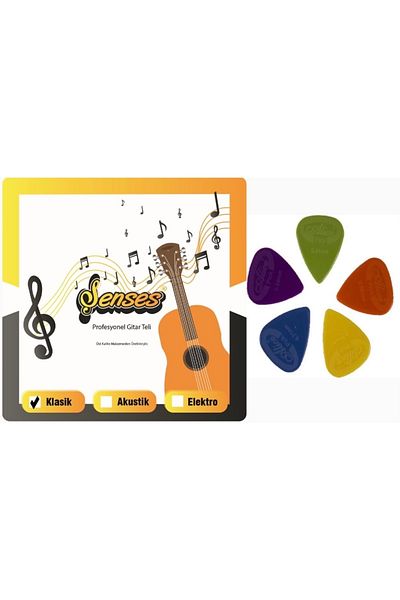 Şenses Classic Guitar String Set + Plectrums Set 5 Pieces