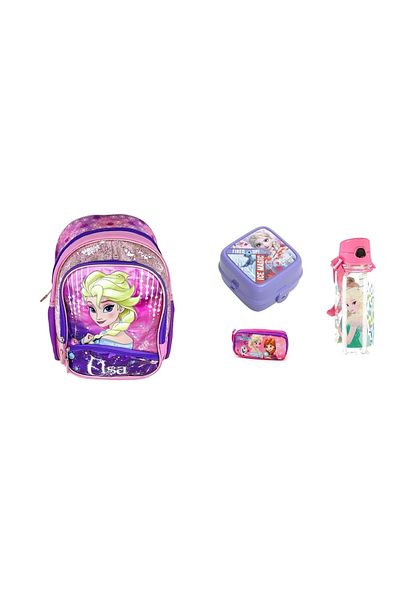 Frozen Elsa Glittered Three Compartment Primary School Bag 4 Piece Set