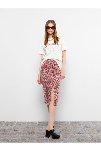 LC Waikiki Γυναικεία Pencil Φούστα με σχέδιο Viscose με μέση με φερμουάρ