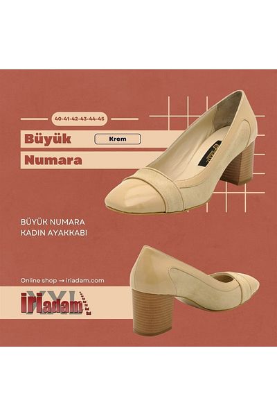İriadam حذاء بكعب نسائي بيج مقاس كبير