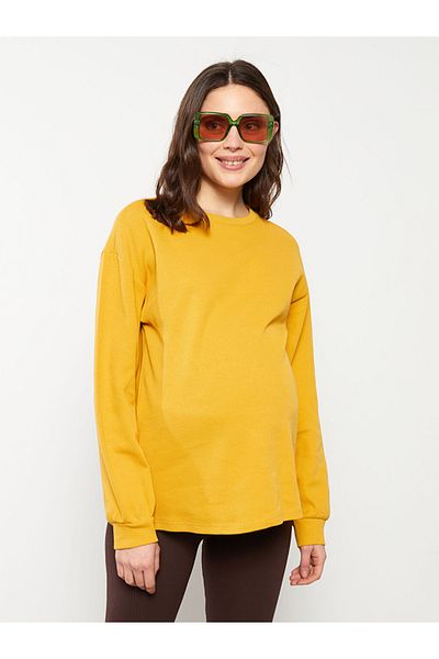 LC Waikiki Lcw Crew Neck Solid Long Sleeve Cotton Maternity Sweatshirt