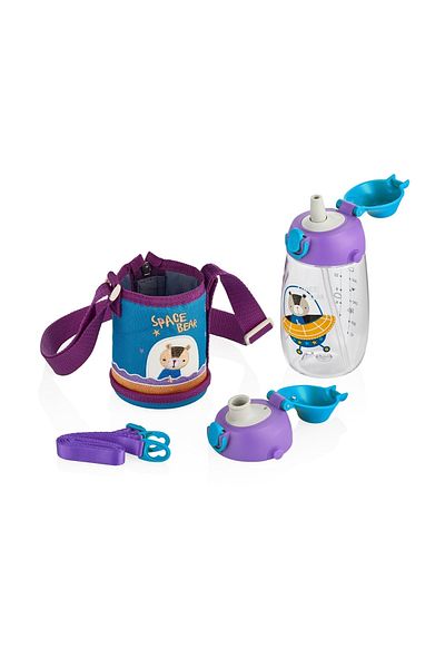 Uzspace 480ml Tritan Children's Water Bottle with Case and 2 Separate Lids, with or without straws