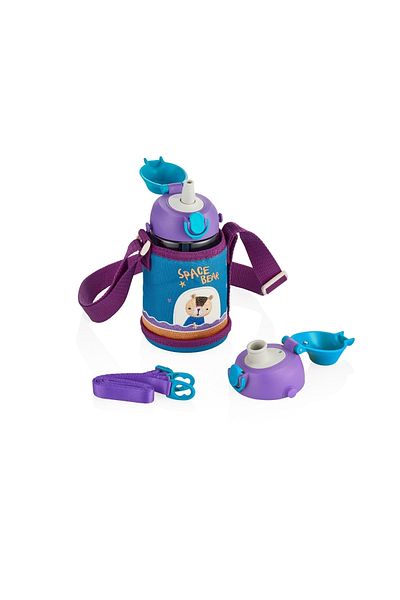 Uzspace 480ml Tritan Children's Water Bottle with Case and 2 Separate Lids, with or without straws