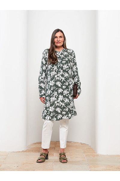 LC Waikiki Damen Tunika aus Viskose mit Rundhalsausschnitt und Blumenmuster, langärmelig