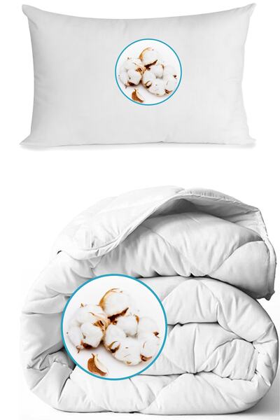 Elyaf Sepeti 100% Natural Single Cotton Quilt 1 Pillow with Cotton Filling