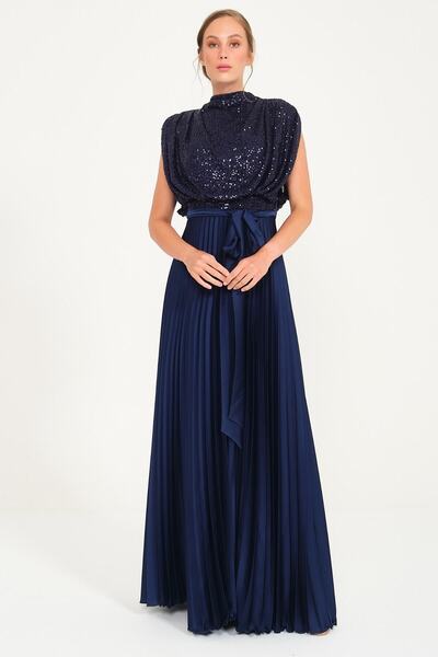 SpringStore Rochie de seara cu paiete, albastru bleumarin