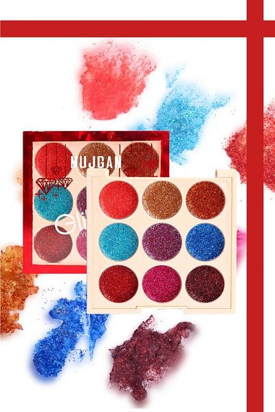MUJGAN Glitter Eyeshadow Palette - 9 Pieces with Diamond Package, No:2