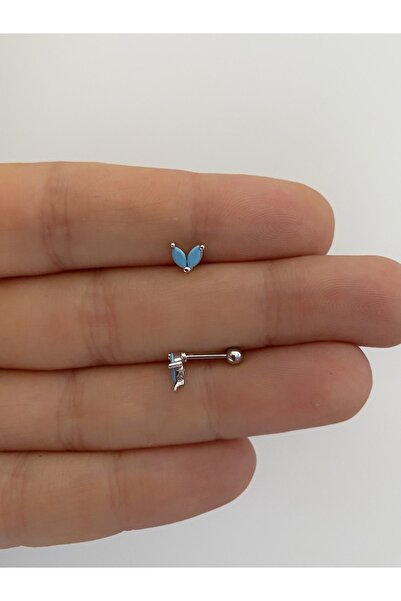 Arescollection Cerrahi Çelik Tragus Helix Conch Lobe Uyumlu Renkli Taşlı Piercing Küpe