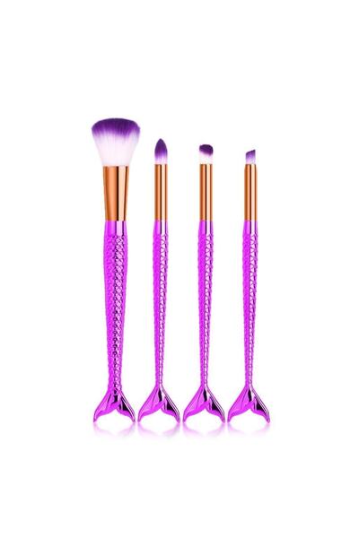 MUJGAN 4'lü Parlak Balık Makyaj Fırça Seti - Mor Sap