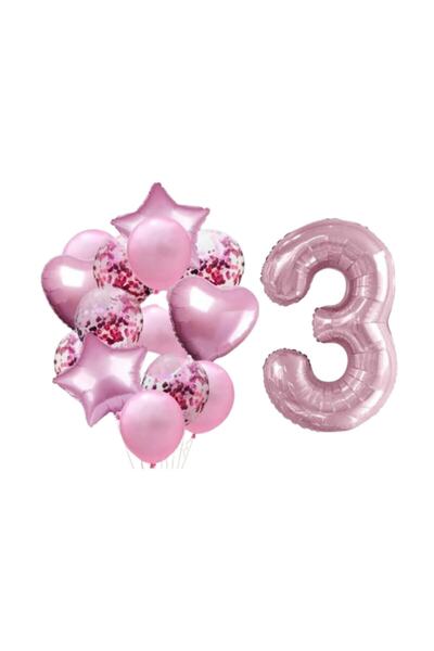 parti sürprizi 3 Yaş Pembe Folyo Balon Set