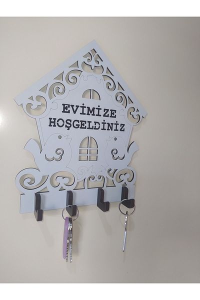 karbonsoft Welcome to Our Home Bird House Themed Wooden Keychain Hanger 20 X 19 cm