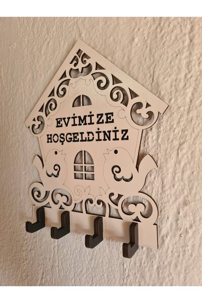 karbonsoft Welcome to Our Home Bird House Themed Wooden Keychain Hanger 20 X 19 cm