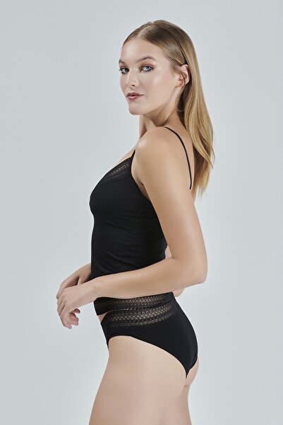 Alissa Women's Combed Black Athlete Panties Camisole Set Women's Underwear Set