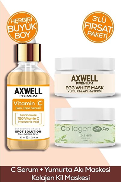 AXWELL C Serum, Yumurta Akı Maskesi, Kolajen Kil Maskesi Cilt Bakım Fırsat Pa...