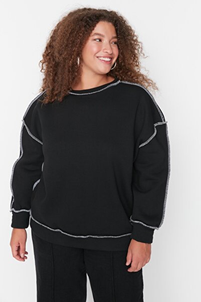 Trendyol Curve Černá mikina Karyoka prošívaná tlustá vyvýšená pletená mikina TBBAW23AO00015