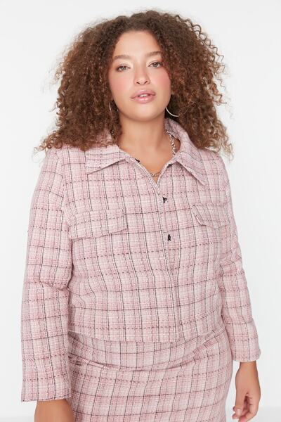 Trendyol Curve Tarka kockás zsenília szőtt kabát TBBAW23AG00028